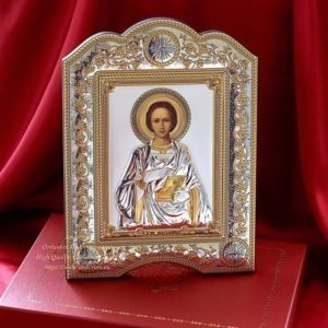 The great miraculous christian orthodox silver Icon - The Saint Panteleimon The Great Martyr and Healer