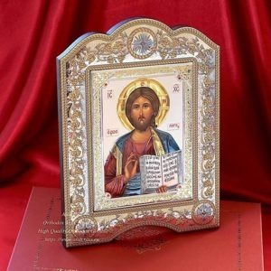 The great miraculous christian orthodox silver Icon colored version - Christ Pantocrator