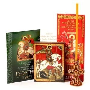 Orthodox gift set with the icon of St. George the Victorious from Holy Dormition Pskovo-Petchersky monastery