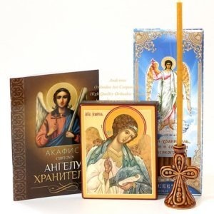 Orthodox gift set with the icon of The Holy Guardian Angel from Holy Dormition Pskovo-Petchersky monastery