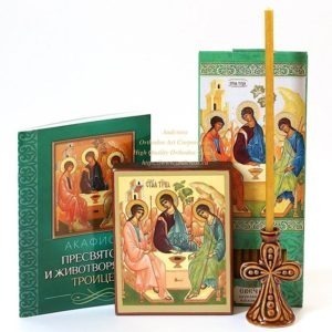 Orthodox gift set with the icon of the Holy Trinity from Holy Dormition Pskovo-Petchersky monastery