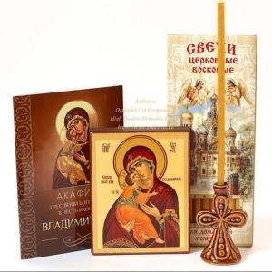 Orthodox gift set with the icon of The Mother of God Vladimir from Holy Dormition Pskovo-Petchersky monastery