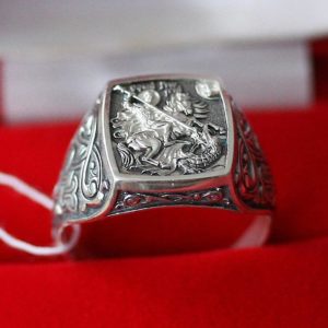 Saint George Warrior & Dragon Russian Orthodox Prayer Ring Sterling Silver 925. Elizaveta Inc. B359