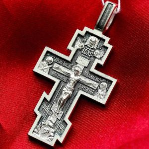 Classical Men Russian Orthodox Prayer Body Cross Silver 925 Blessed. Made in Russia. B344