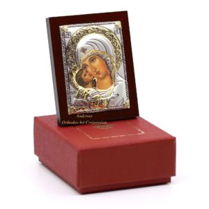 Silver Plated .999 Orthodox Icon Mother Of God Vladimir. ( 6.4cm X 5cm ). B301