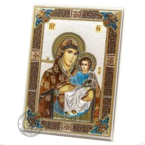 The Great Miraculous Christian Orthodox icon-Of Virgin Mary Of Jerusalem. 14.5cmx19.5cm Gold and Silver Version. Coloured. B248