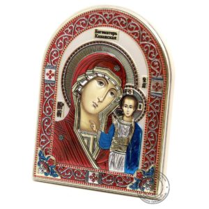 Christian Orthodox Icon Mother Of God Kazan. Silver Plated .999 Enamel ( 4.5" X 5.7" ) 11.5cm X 14.5cm. B245