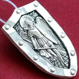 Archangel Michael Patron Warrior Protective Shield. Russian Orthodox Body Pendant Silver 925. Elizaveta Factory. Made in Russia. B337