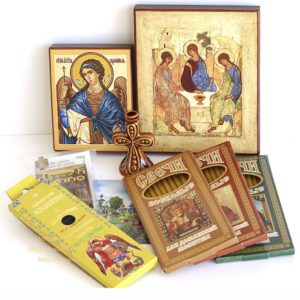 Gift Set Monastery Russian Orthodox Church Quality Wax Candles + Ceramic Holder + Wooden Icons ( 8 special Items ). B233