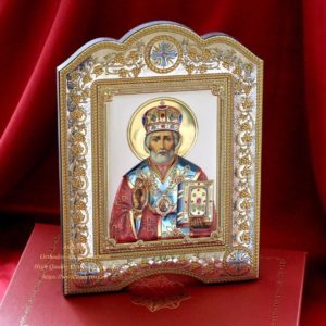 The Great Miraculous Christian Orthodox Silver Icon - The Saint Nicholas Wonderworker 21x28 Gold and silver version/Coloured version. B273