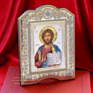 The Great Miraculous Christian Orthodox Silver icon- Christ Pantocrator 21x28 Gold and silver version/Coloured version. B269