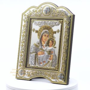 The Great Miraculous Christian Orthodox Silver icon Virgin Mary of Bethlehem 21x28 Gold and silver version/Frame with glass. B108
