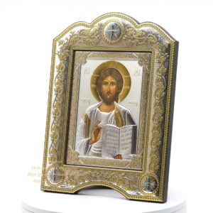 The Great Miraculous Christian Orthodox Silver icon- Christ Pantocrator 21cmx28cm Gold and Silver Version/Frame with glass. B111