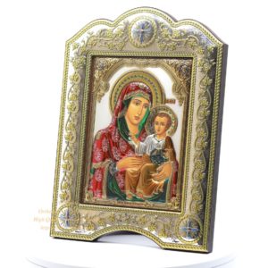 The Great Miraculous Christian Orthodox icon-Of Virgin Mary Of Jerusalem. 21cmx28cm Gold and Silver Version. Coloured/Frame with glass. B114