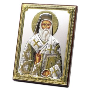 Medium Wooden Russian Orthodox Icon St Nektarios. Silver Plated .999 Oklad Riza ( 5.12" X 7.1" ) 13cm X 18cm. B168