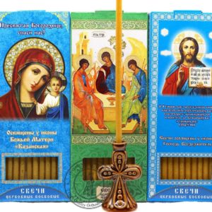 Gift Set Monastery Russian Orthodox Church Quality Wax Candles + Ceramic Holder. B187
