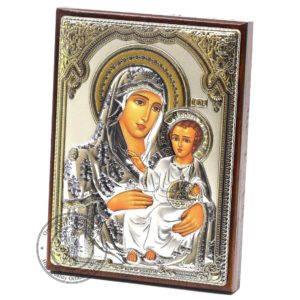 Medium Wooden Russian Orthodox Icon Mother Of God Bethlehem. Silver Plated .999 Oklad Riza ( 3.1" X 4.3" ) 8cm X 11cm. B209