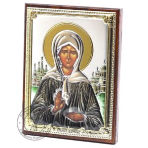 Medium Wooden Russian Orthodox Icon St Matrona Of Moscow. Silver Plated .999 Oklad Riza ( 3.1" X 4.3" ) 8cm X 11cm. B212
