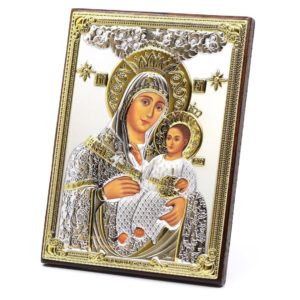 Medium Wooden Russian Orthodox Icon Virgin Mary of Bethlehem. Silver Plated .999 Oklad Riza ( 5.12" X 7.1" ) 13cm X 18cm. B156