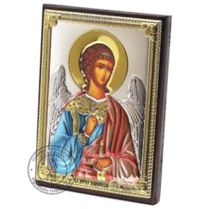 Medium Wooden Russian Orthodox Icon Guardian Angel. Silver Plated .999 Oklad Riza ( 3.1" X 4.3" ) 8cm X 11cm. B202