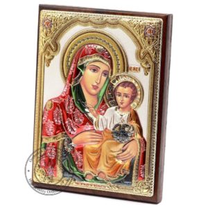 Medium Wooden Russian Orthodox Icon Mother Of God Bethlehem. Silver Plated .999 Oklad Riza ( 3.1" X 4.3" ) 8cm X 11cm. B208