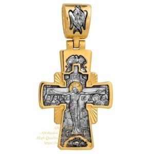 Silver with gilding Cross-Crucifix. The Mother of God Icon Seven Arrows