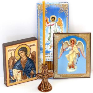 The Icon Of Holy Guardian Angel From Holy Dormition Pskovo-Petchersky Monastery, Orthodox Gift Set, handmade, 12 wax candles, consecrated. B459
