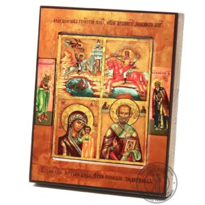 Mother of God Kazan, St Nicholas, St George, Archangel Michael, Orthodox Wood Icon Handmade Work From St Daniel Monastery, Blessed. B480