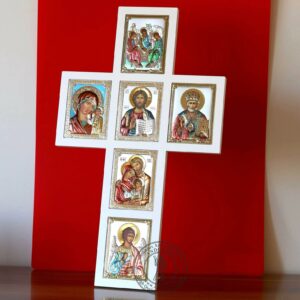 Christian Large Wooden Cross W/ Silver Plated 999 Icons ( 20.2" X 12.0" ) 51.5cm X 30.5cm + Gift Box. B486