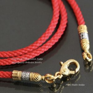 5mm Wide. B507|Christian Braided Handmade Red Silk Cotton Neck Jewelry Cord Orthodox Prayer lock Silver925 + 999 Gold Plating 24K 2