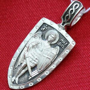 Archangel Michael Patron Warrior Protective Shield, Orthodox Body Pendant Silver 925. B492