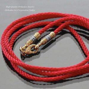Orthodox Braided Handmade Red Silk Cotton Neck Jewelry Cord Orthodox Prayer lock Silver925 + 999 Gold Plating 24K 2,5mm Wide. B508