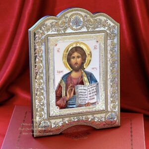 The Great Miraculous Christian Orthodox Silver icon- Christ Pantocrator 21x28 Gold and silver version/Coloured version. B269