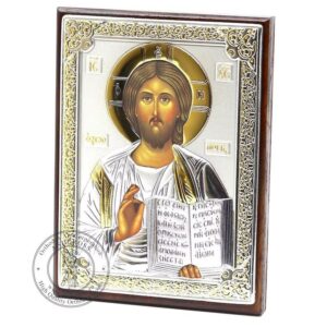 Orthodox Icon Lord Jesus Christ Pantocrator. Silver Plated .999 Oklad ( 3.1" X 4.3" ) 8cm X 11cm. Handmade. Gift case. B420