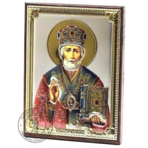 Saint Nicholas Wonderworker. Handmade wood Orthodox Icon Plated silver .999 ( 3.1" X 4.3" ) 8cm X 11cm. Handmade. Gift case. B418