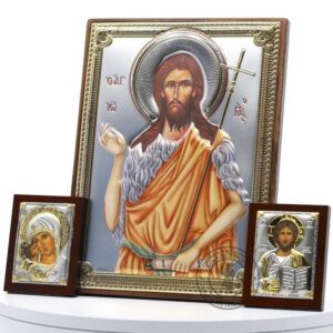 St John The Baptist, 2 Small Icons Set, Christian Icon Silver Plated 999 Handmade, Gift box. B408