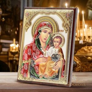 The Jerusalem Icon of the Mother of God, Handmade Wooden Orthodox Icon Silver Plated 999 Silver, Gift case. B405