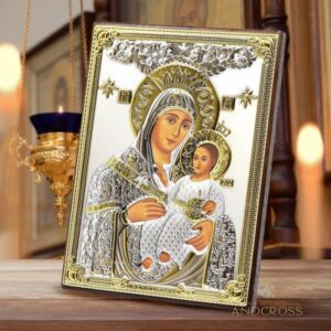 Virgin Mary of Bethlehem, Wooden Orthodox Icon, Handmade, Orthodox home decor, 999 Silver Plate, gift box, Virgin of Bethlehem. B156