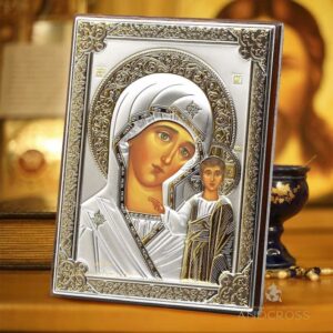 Our Lady of Kazan, Christian Orthodox Icon Wood and Silver 999, Handmade, Gift box, Virgin Mary our Lady of Kazan. B160