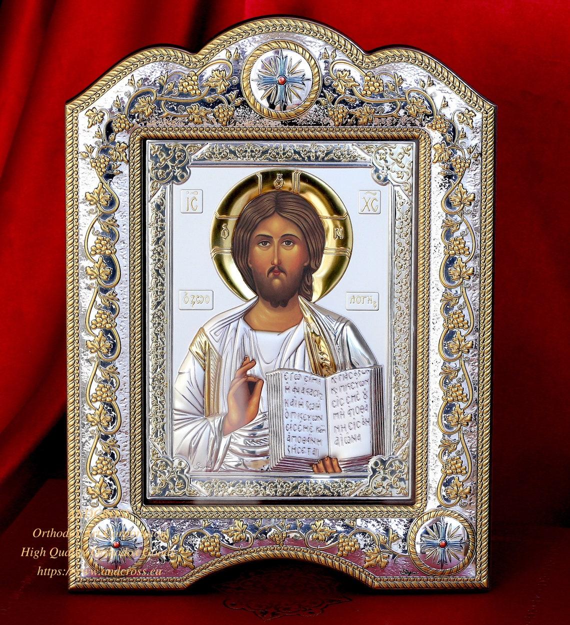 The Great Miraculous Christian Orthodox Silver icon- Christ Pantocrator 21×28 Gold and silver version/Frame with glass. B268|Import placeholder for 27214|Import placeholder for 27214|Import placeholder for 27214|Import placeholder for 27214|Import placeholder for 27214|Import placeholder for 27214