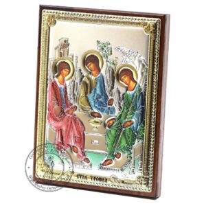 Holy Trinity. Orthodox Icon Silver Plated .999 Oklad. Riza ( 3.1" X 4.3" ) 8cm X 11cm. Handmade. Gift case. B206