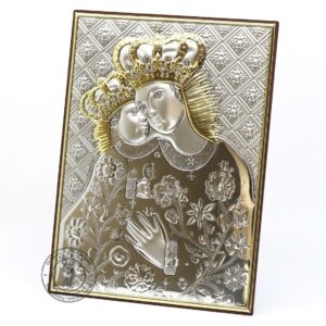 Christian Wood Icon Our Lady of Calvary. Silver Plated .999 Oklad Riza ( 7.0" X 5.2" ) 18cm X 13cm. B256