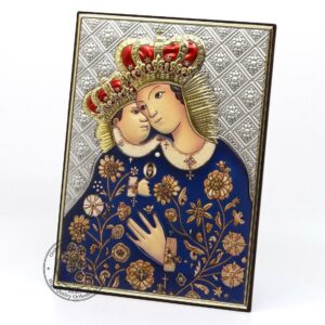 Christian Wood Icon Our Lady of Calvary. Silver Plated .999 Oklad Riza ( 7.0" X 5.2" ) 18cm X 13cm. B258