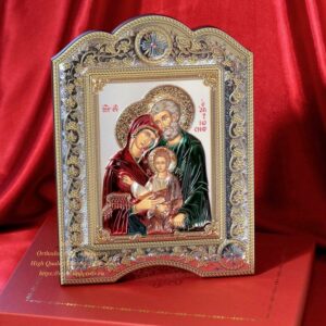 The Great Miraculous Christian Orthodox Silver Icon - The Holy Family 21x28 Gold and silver version/Coloured version. B271
