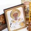 Orthodox Gift Set With The Icon Of Saint Spyridon Bishop of Trimythous, Silver Plated 999 version, handmade,Saint Spyridon. B458