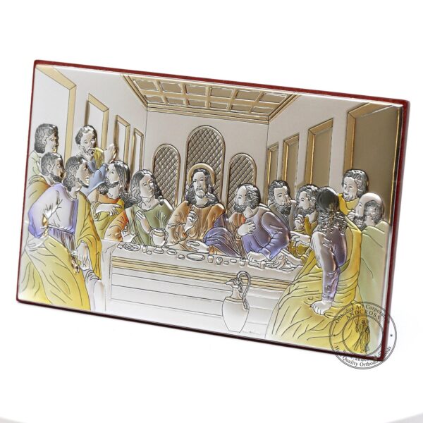 Christian Orthodox Icon The Last Supper, Silver Plated 999 Enamel ( 4.0" X 6.5" ) 16.5cm X 10cm. B489