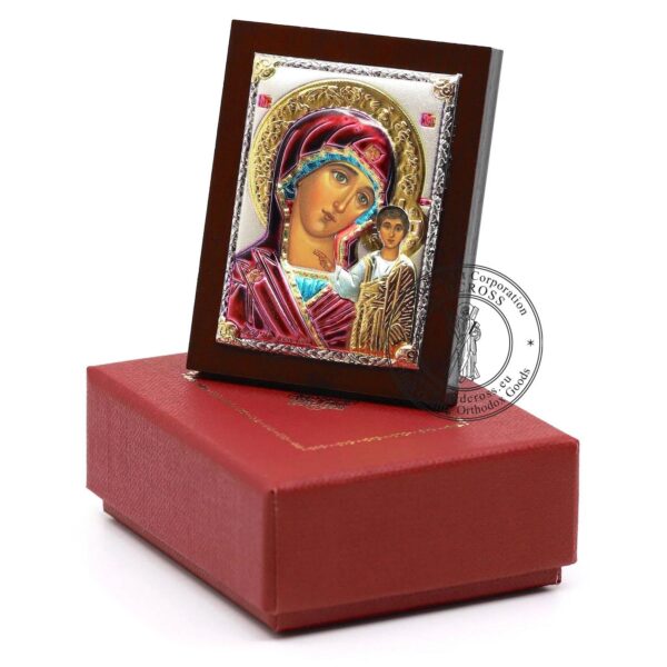 Our Lady of Kazan, Orthodox Gift Set, Candles, Orthodox Prayer Book, Orthodox Icon Silver Plated 999 Version silver coloured, handmade. B453 - Image 2