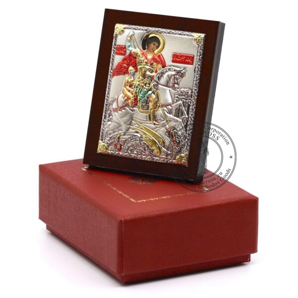 St George Warrior, Orthodox Gift Set, Candles, Orthodox Prayer Book, Icon Silver Plated 999, coloured version handmade, St George Warrior. B454 - Image 2