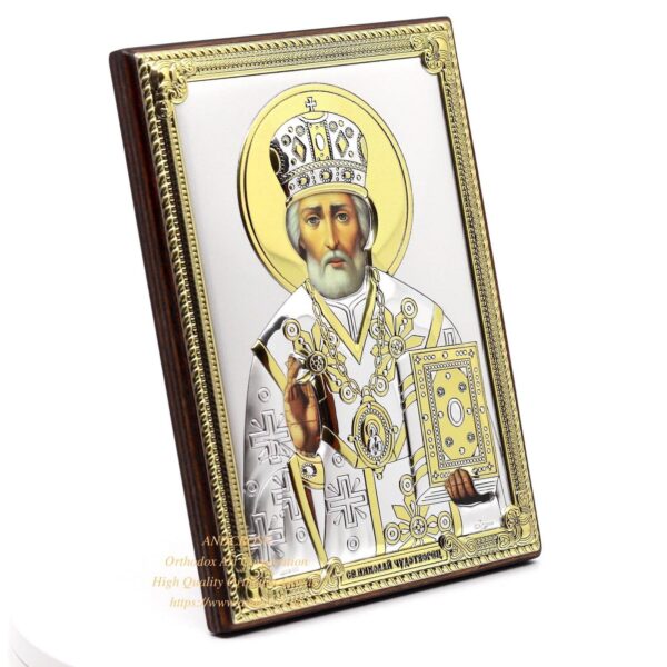 Orthodox Gift Set With The Icon Of St. Nicholas Wonderworker, Silver Plated 999 Version, Orthodox akathist, 12 wax candles. B456 - Image 2