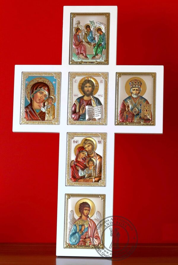 Christian Large Wooden Cross W/ Silver Plated 999 Icons ( 20.2" X 12.0" ) 51.5cm X 30.5cm + Gift Box. B486 - Image 2